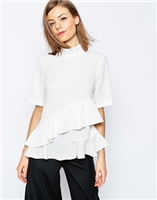 ASOS High Neck Ruffle Tiered Top With Short Sleeve at asos.com
