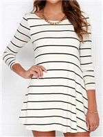 White V Back Stripe Print Dress Top - Choies.com