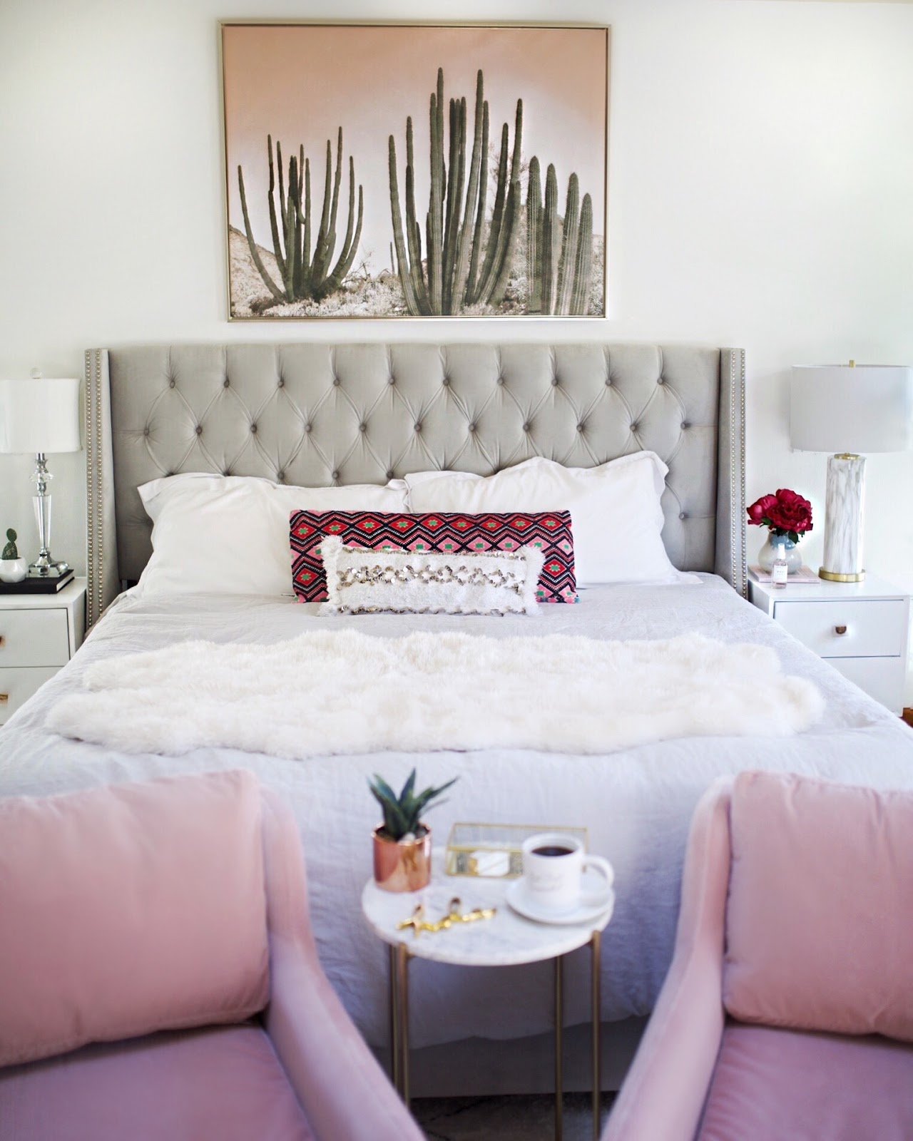 white blush pink grey bedroom inspiration