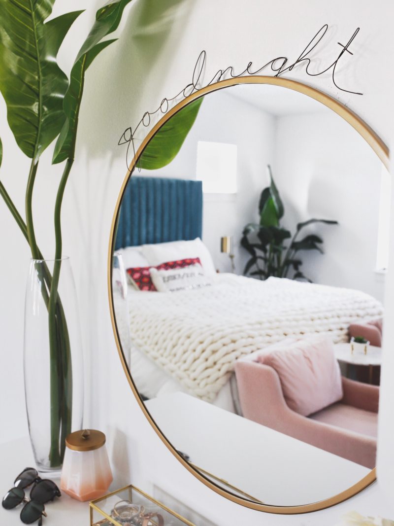 Master Bedroom Tour Reveal | Goodnight Sign Round Mirror | Gypsy Tan