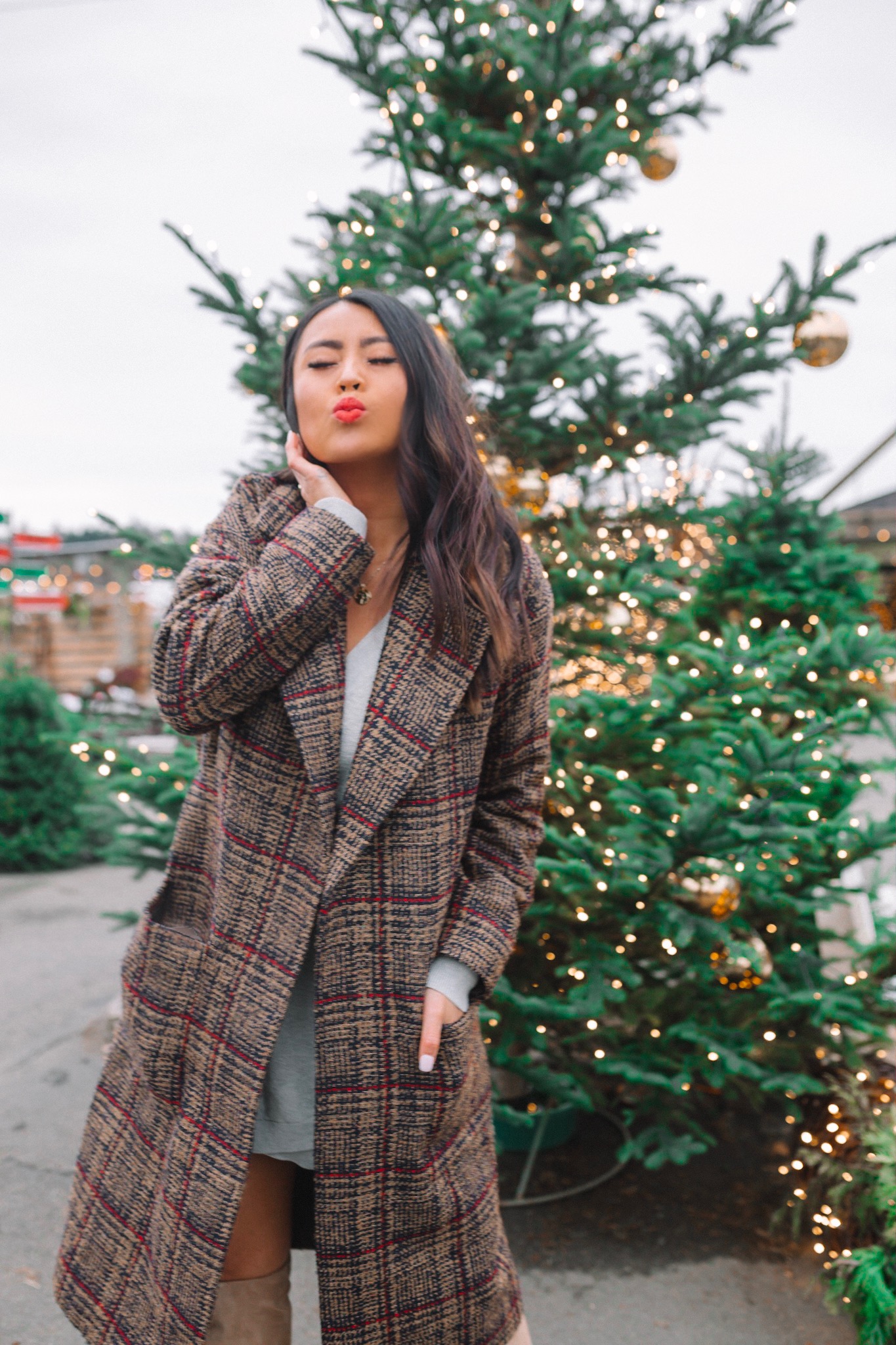 Express Clothing Wool Blended Plaid Coat x Gypsy Tan