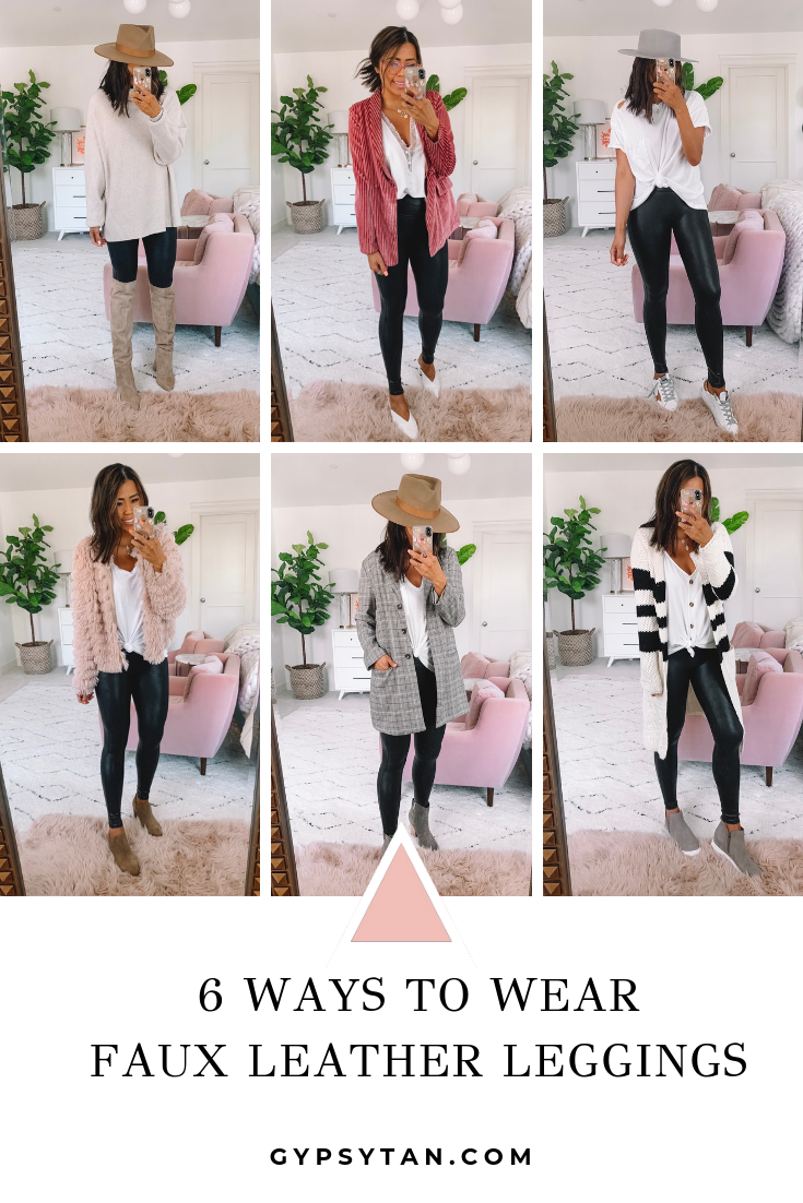 what to wear with leather leggings - Spanx Faux Leather Leggings - Gypsy Tan - Ways to Wear Leggings