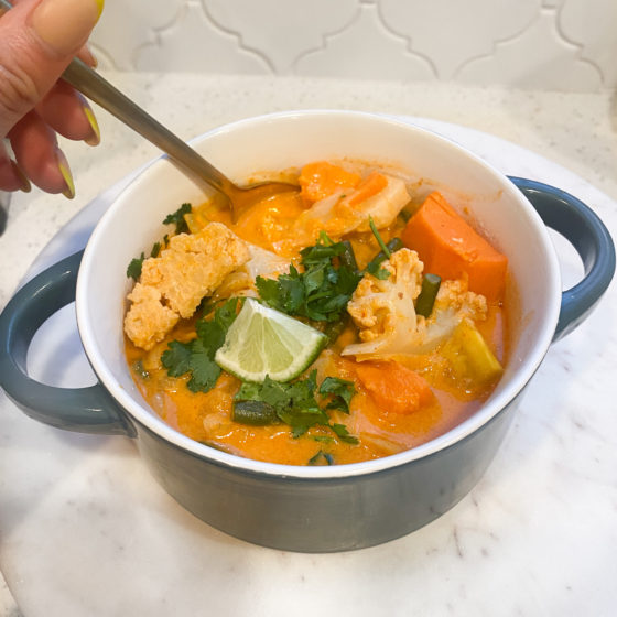 Vegetarian Thai Red Curry with Cauliflower, Cabbage, and Sweet Potatoes