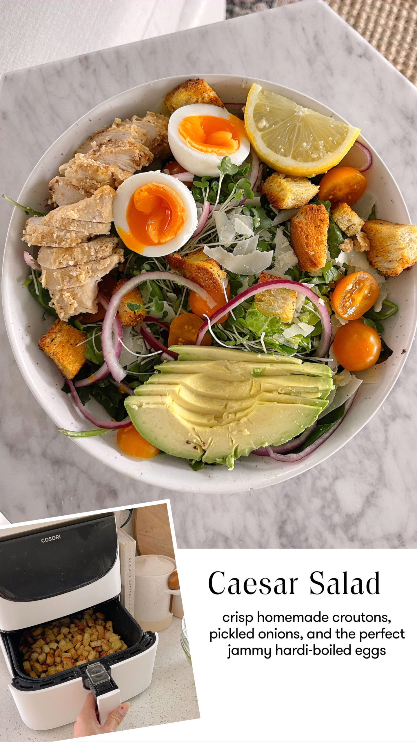 Caesar Salad Recipe with Homemade Croutons and Jammy Eggs 2