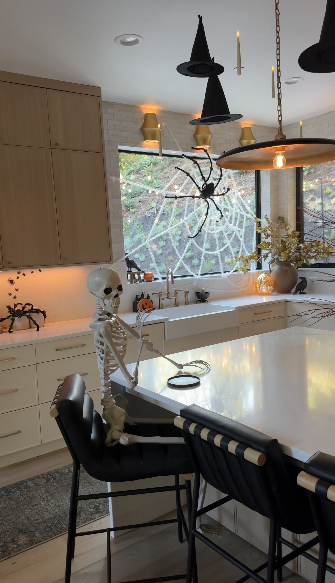 Halloween decor ideas for party, how to decorate for a halloween party, posable 60 skeleton - Sabrina Tan Home